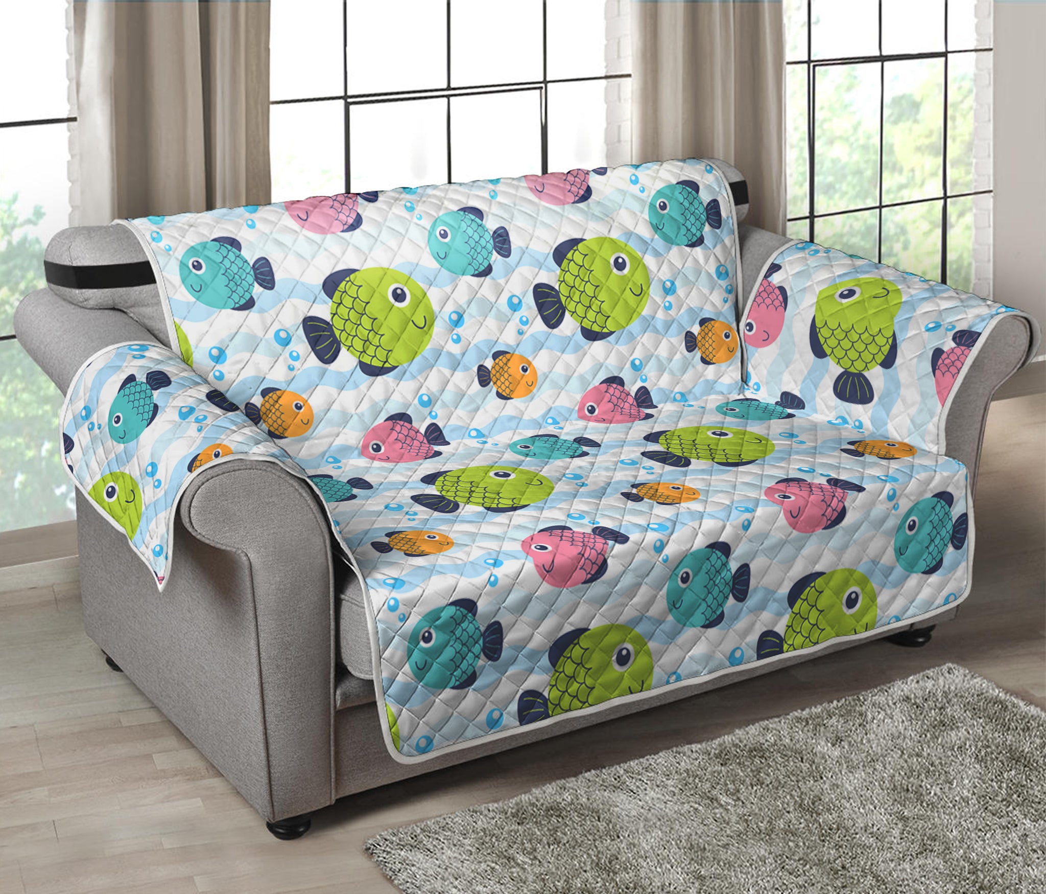 Cartoon Fish Pattern Print Loveseat Protector