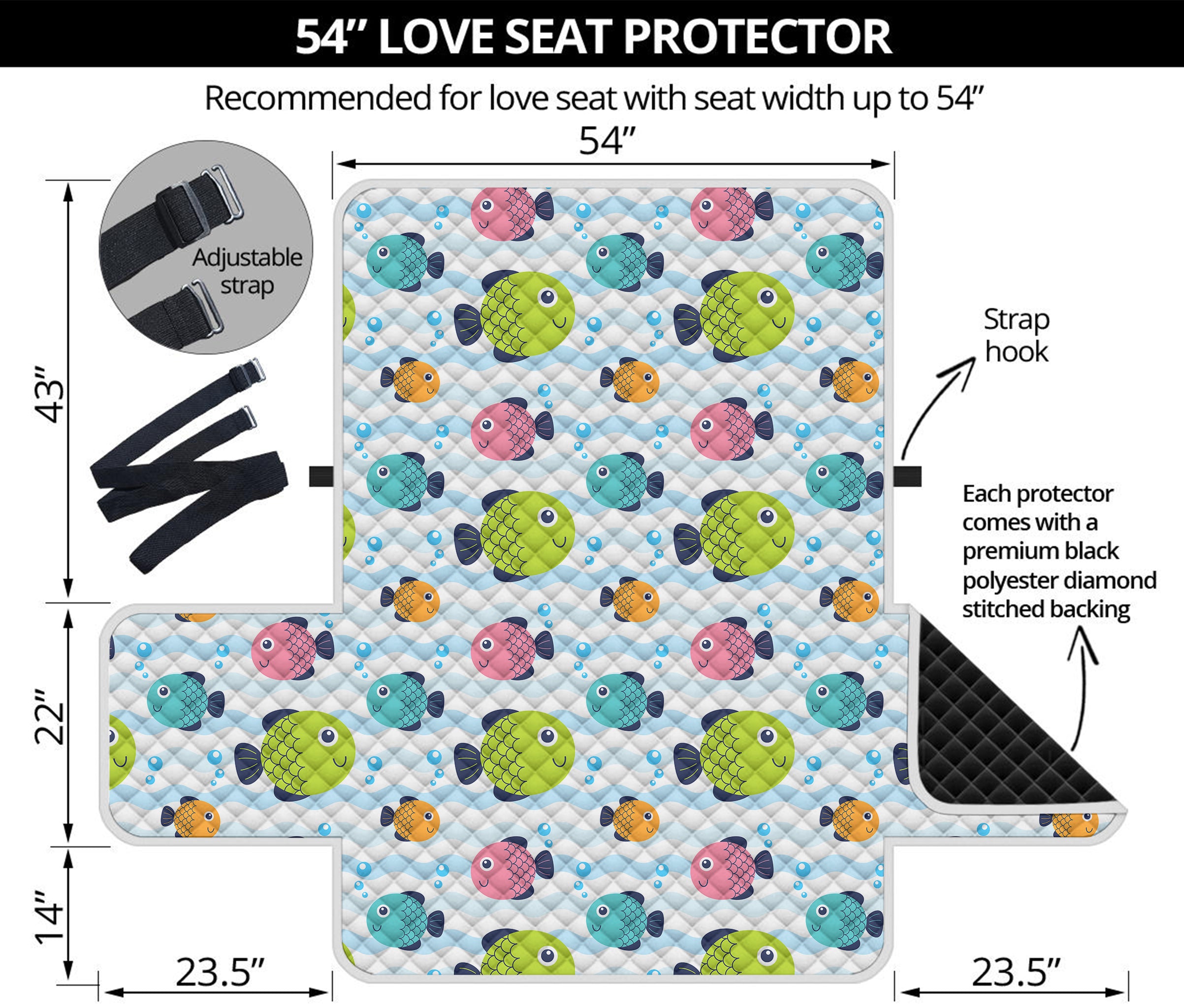 Cartoon Fish Pattern Print Loveseat Protector