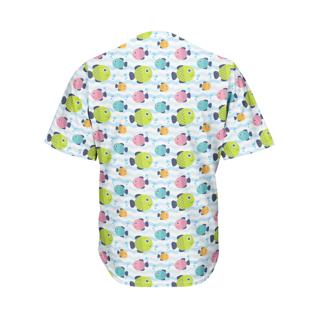 Cartoon Fish Pattern Print Men's Baseball Jersey