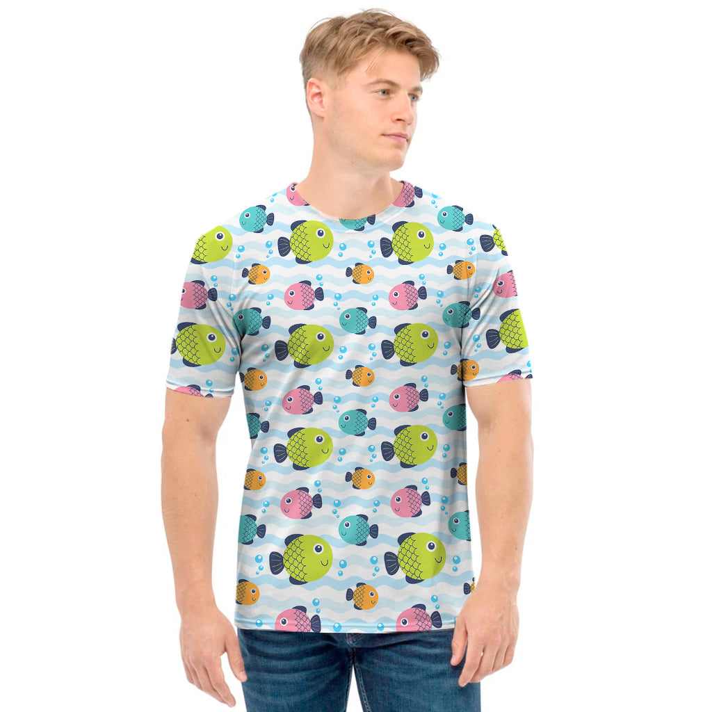 Cartoon Fish Pattern Print Men's T-Shirt