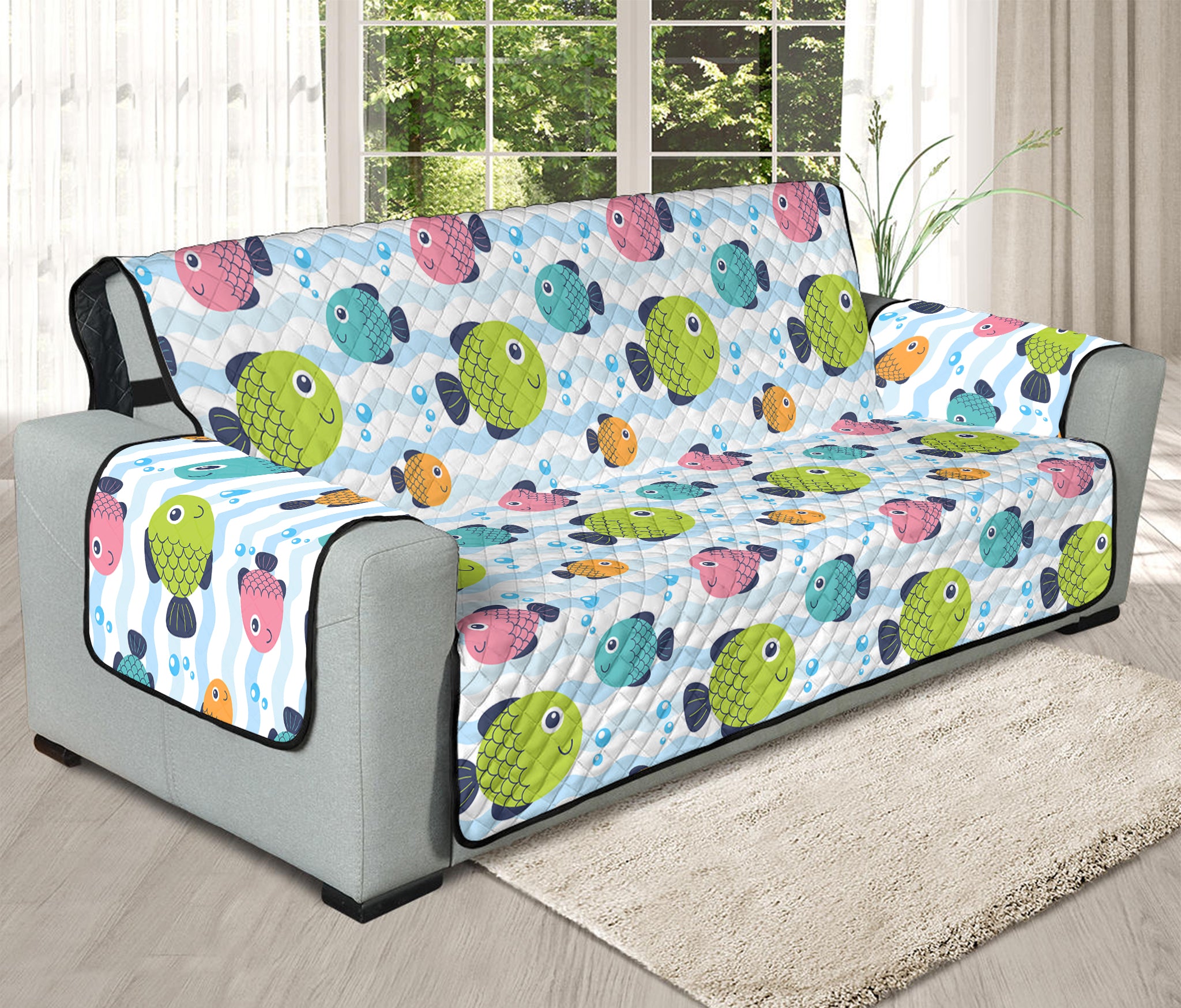 Cartoon Fish Pattern Print Oversized Sofa Protector