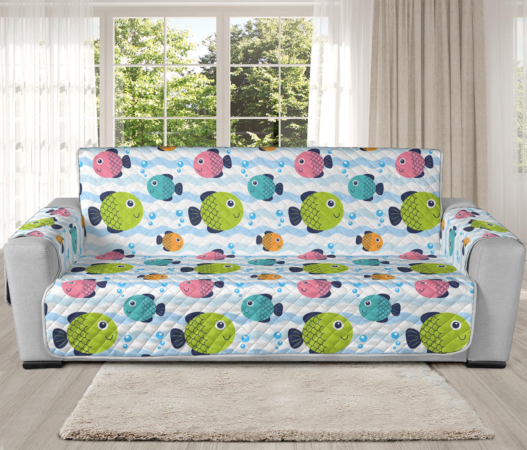 Cartoon Fish Pattern Print Oversized Sofa Protector