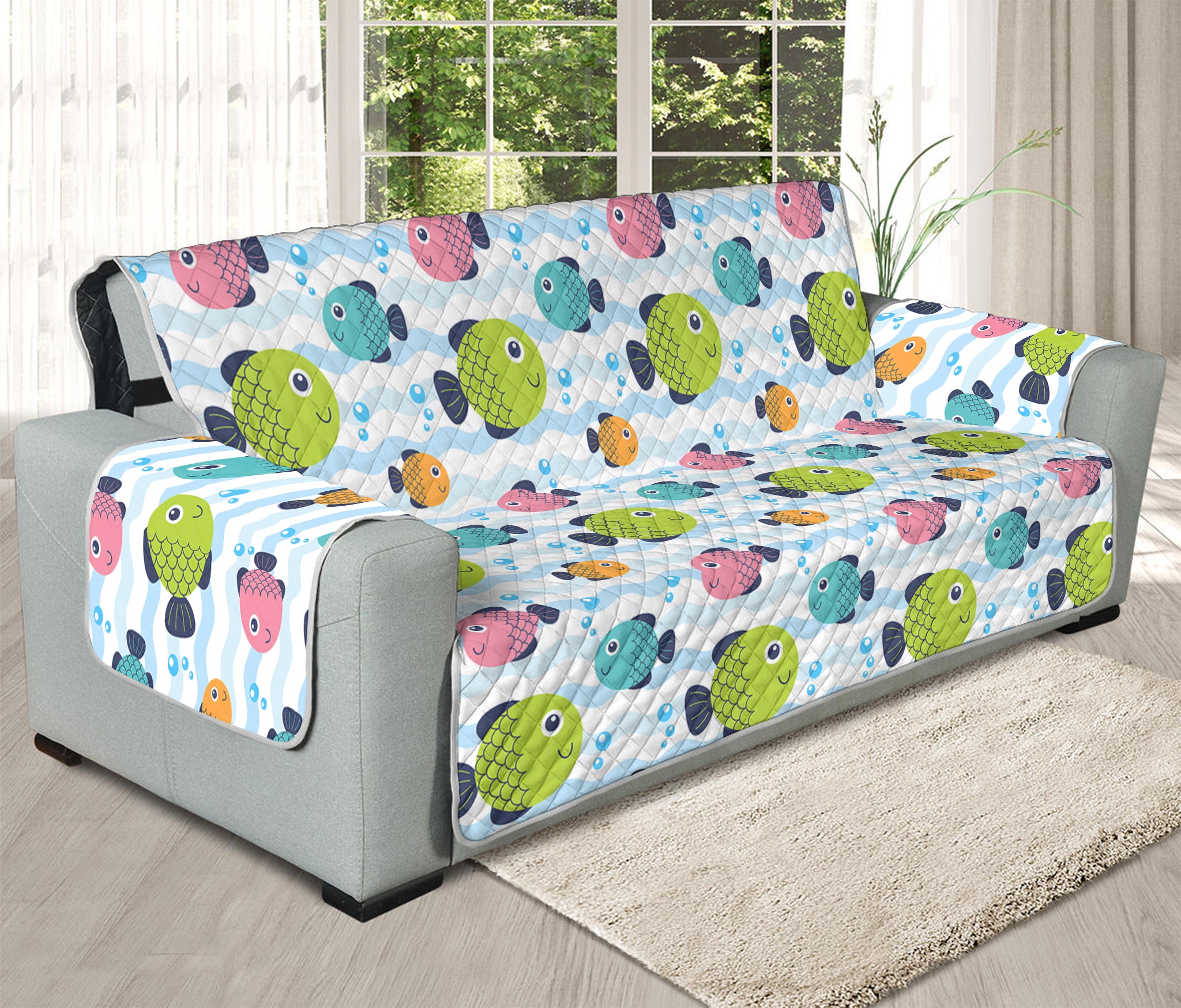 Cartoon Fish Pattern Print Oversized Sofa Protector