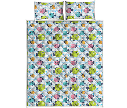 Cartoon Fish Pattern Print Quilt Bed Set