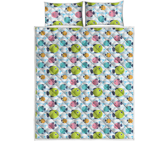 Cartoon Fish Pattern Print Quilt Bed Set