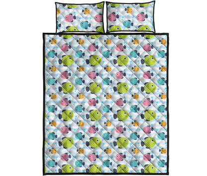 Cartoon Fish Pattern Print Quilt Bed Set