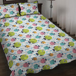 Cartoon Fish Pattern Print Quilt Bed Set
