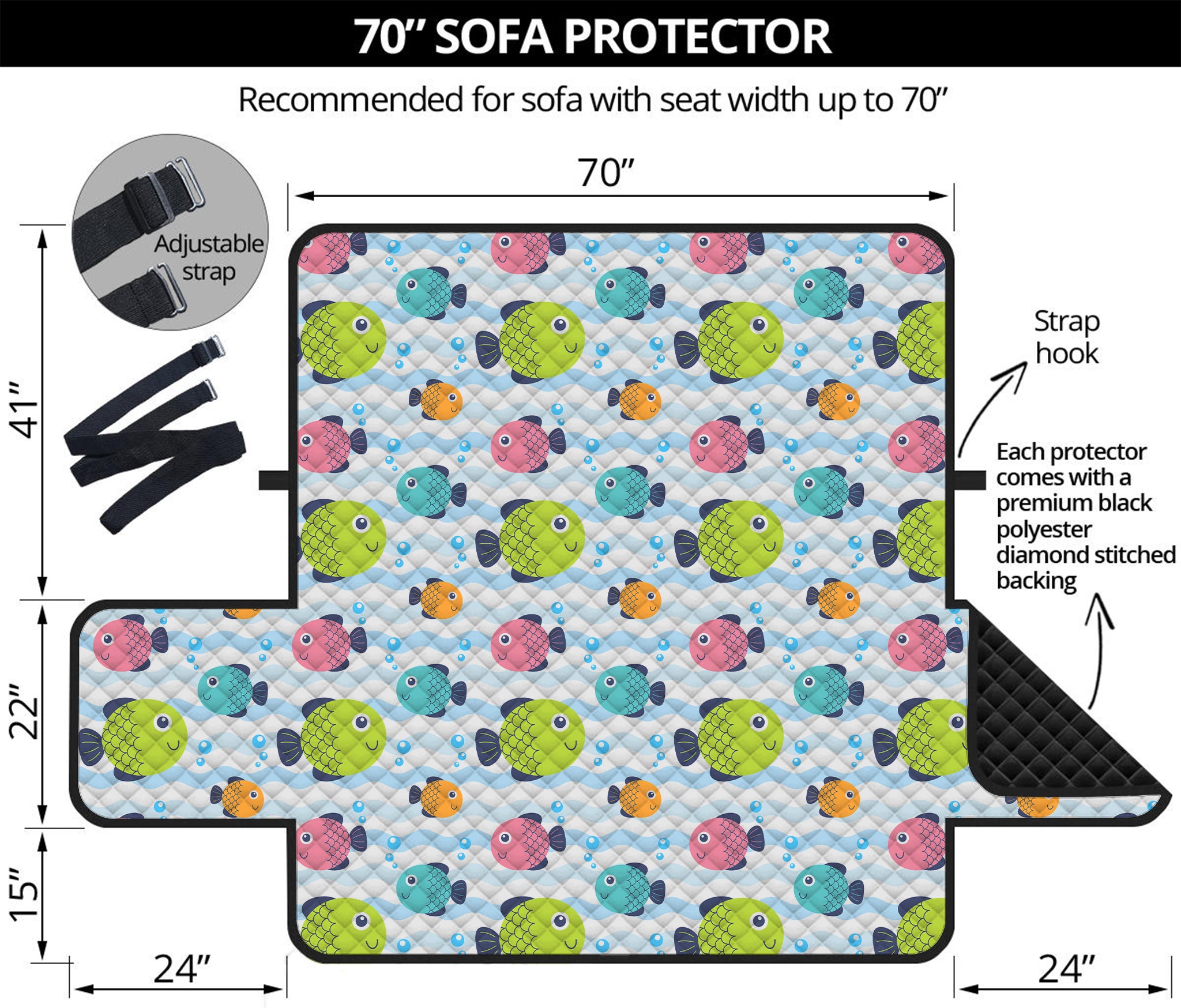 Cartoon Fish Pattern Print Sofa Protector