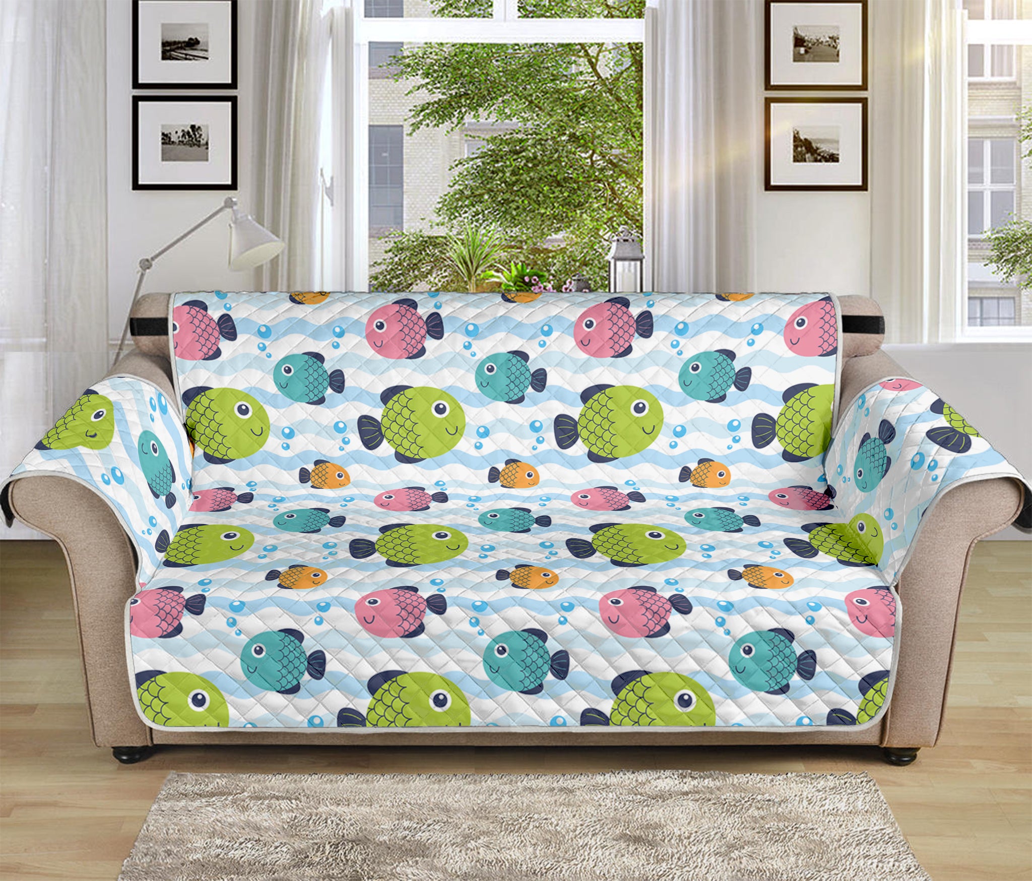 Cartoon Fish Pattern Print Sofa Protector