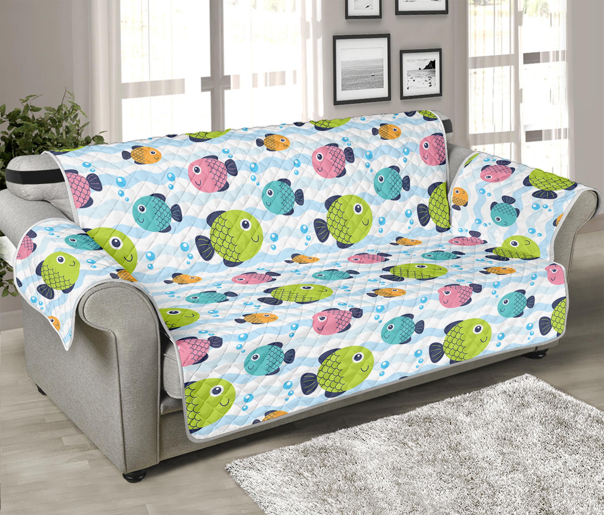 Cartoon Fish Pattern Print Sofa Protector