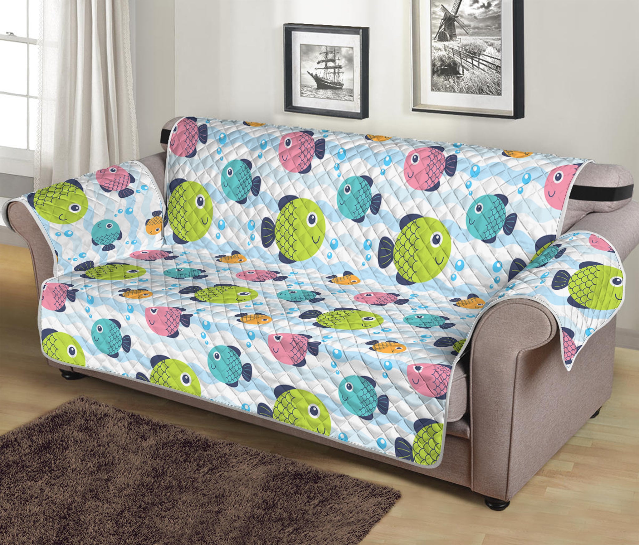 Cartoon Fish Pattern Print Sofa Protector