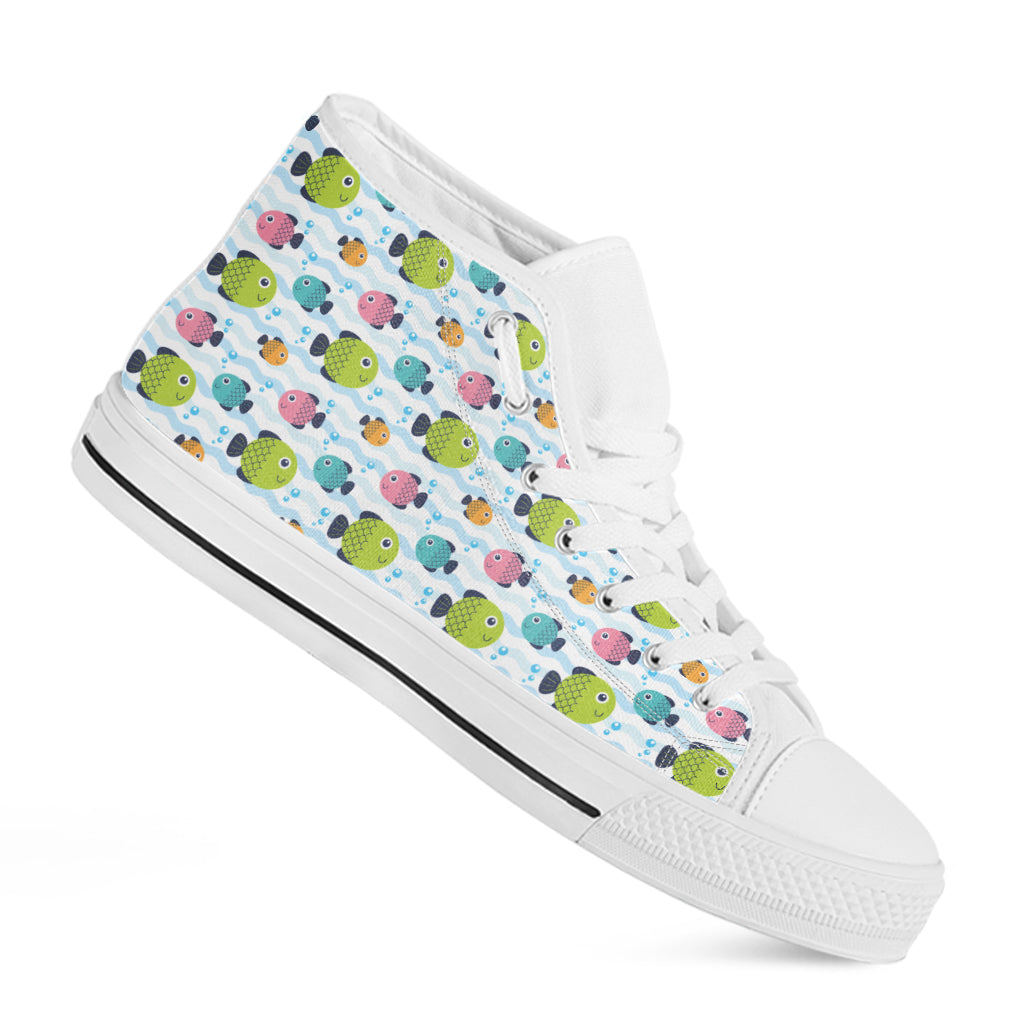Cartoon Fish Pattern Print White High Top Shoes
