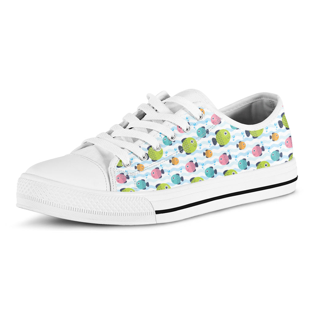 Cartoon Fish Pattern Print White Low Top Shoes