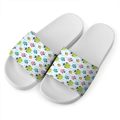 Cartoon Fish Pattern Print White Slide Sandals