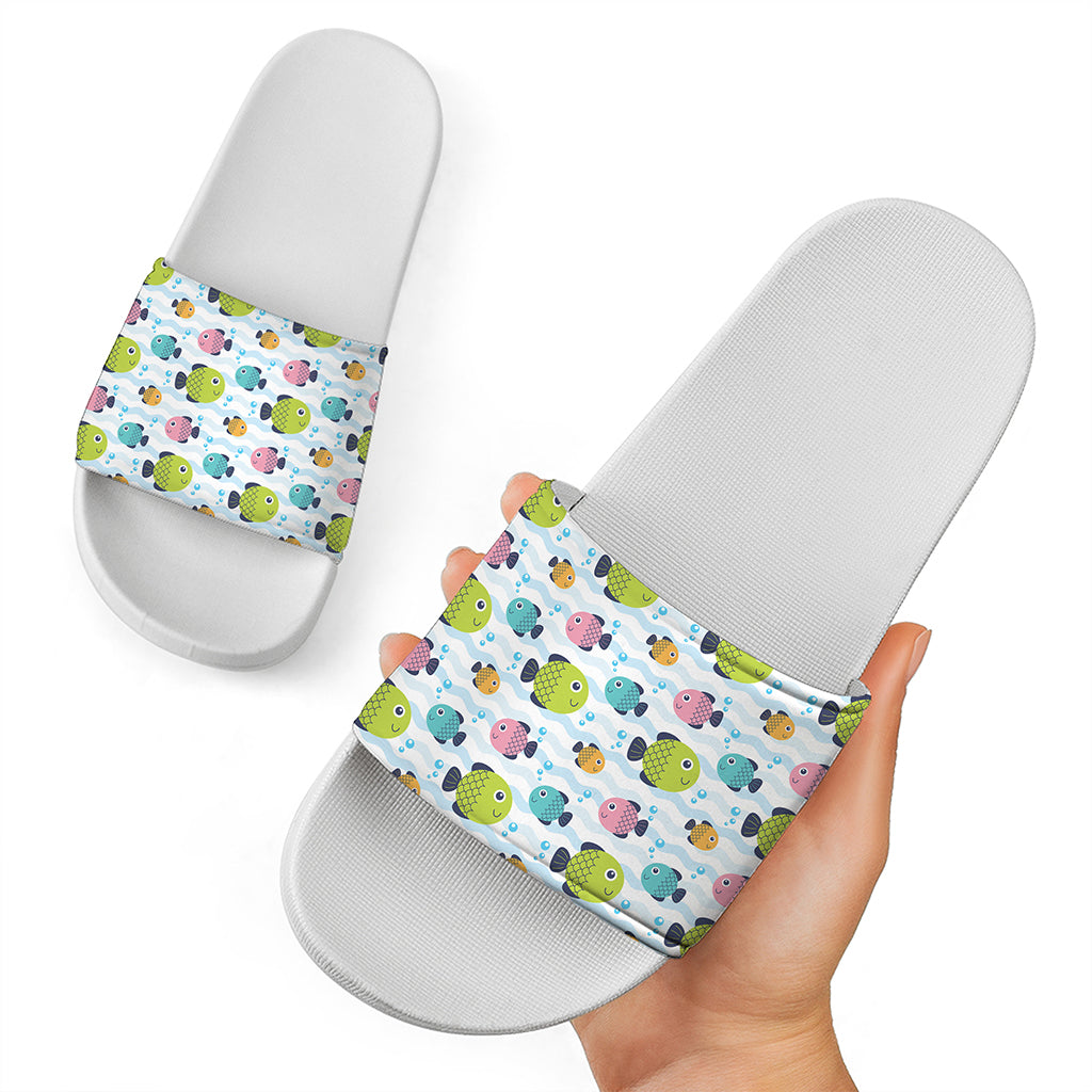 Cartoon Fish Pattern Print White Slide Sandals