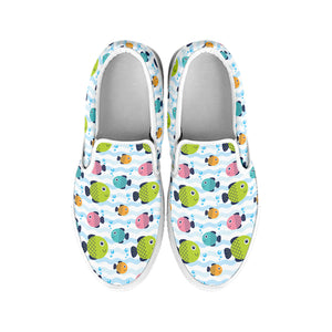 Cartoon Fish Pattern Print White Slip On Shoes