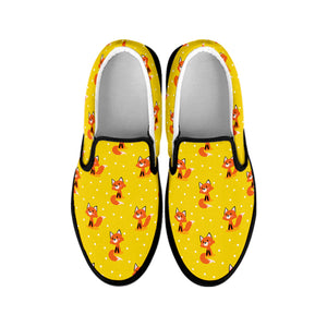 Cartoon Fox Pattern Print Black Slip On Shoes