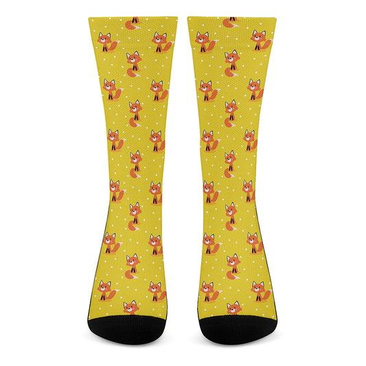 Cartoon Fox Pattern Print Crew Socks