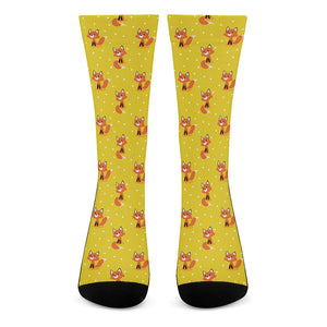 Cartoon Fox Pattern Print Crew Socks