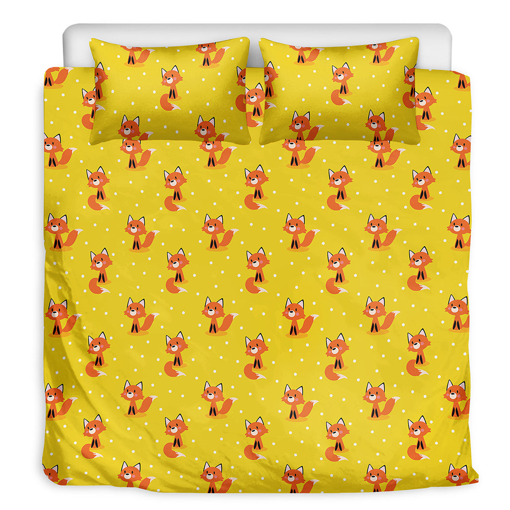 Cartoon Fox Pattern Print Duvet Cover Bedding Set