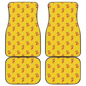 Cartoon Fox Pattern Print Front and Back Car Floor Mats