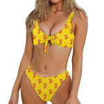 Cartoon Fox Pattern Print Front Bow Tie Bikini
