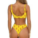 Cartoon Fox Pattern Print Front Bow Tie Bikini