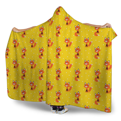 Cartoon Fox Pattern Print Hooded Blanket
