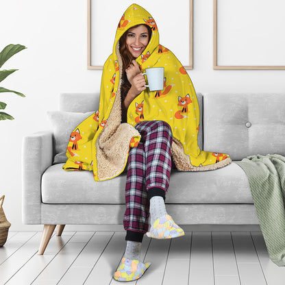 Cartoon Fox Pattern Print Hooded Blanket