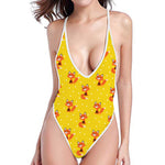 Cartoon Fox Pattern Print One Piece High Cut Swimsuit