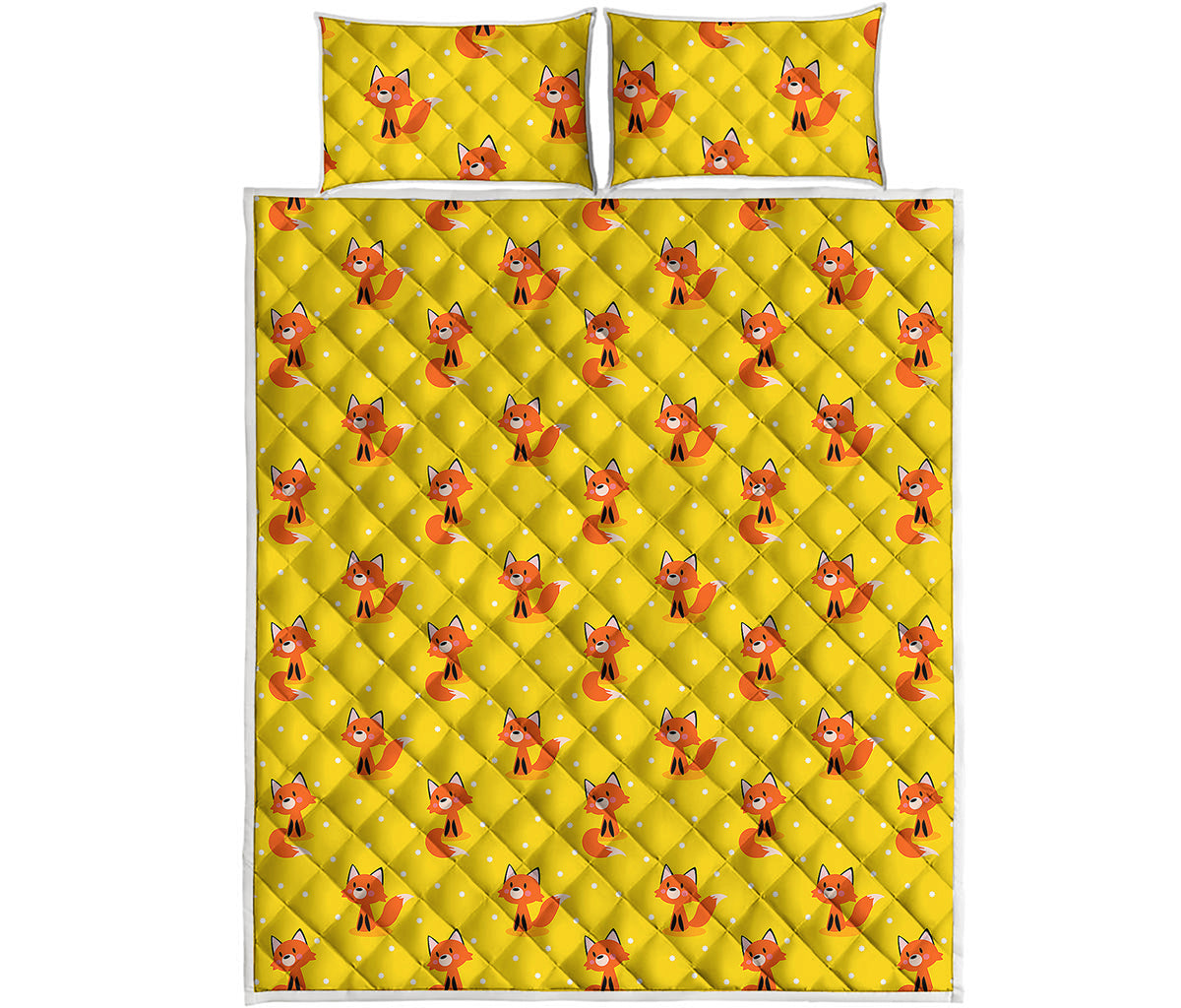Cartoon Fox Pattern Print Quilt Bed Set