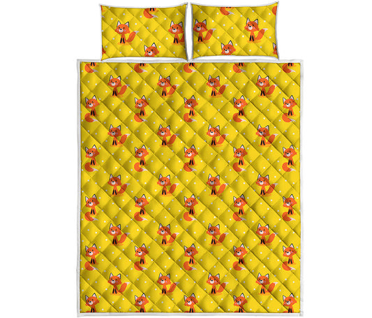 Cartoon Fox Pattern Print Quilt Bed Set