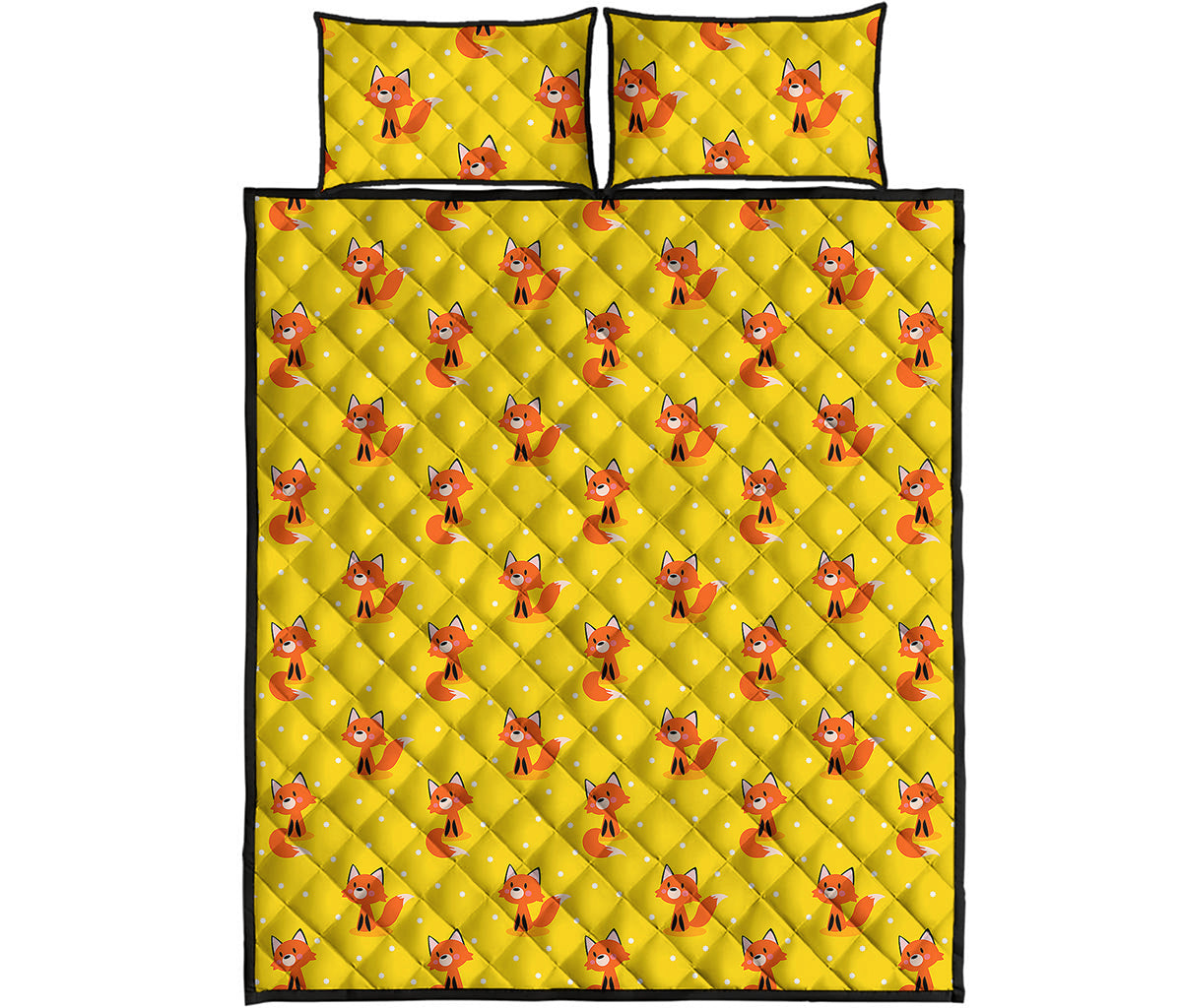 Cartoon Fox Pattern Print Quilt Bed Set