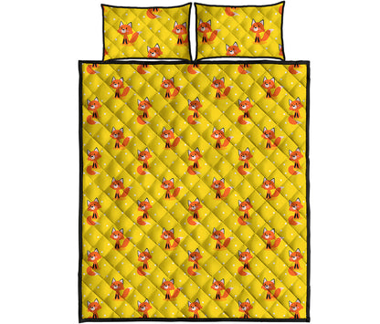 Cartoon Fox Pattern Print Quilt Bed Set