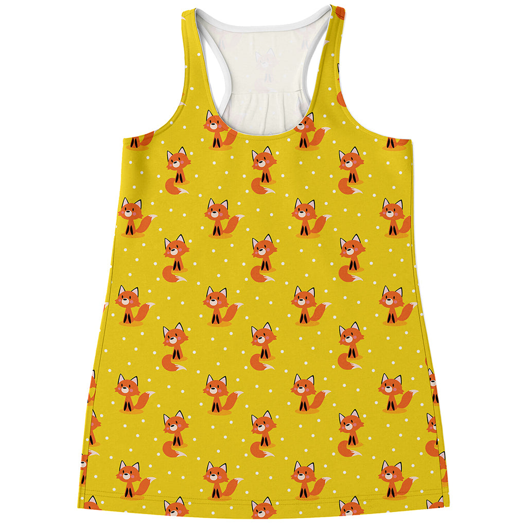 Cartoon Fox Pattern Print Women's Racerback Tank Top