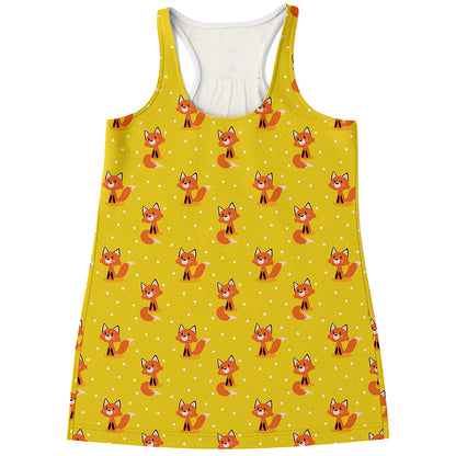 Cartoon Fox Pattern Print Women's Racerback Tank Top