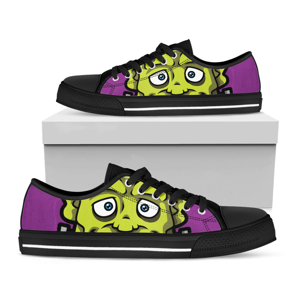 Cartoon Frankenstein Print Black Low Top Shoes 