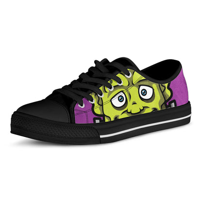 Cartoon Frankenstein Print Black Low Top Shoes 