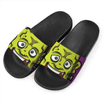 Cartoon Frankenstein Print Black Slide Sandals