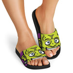 Cartoon Frankenstein Print Black Slide Sandals