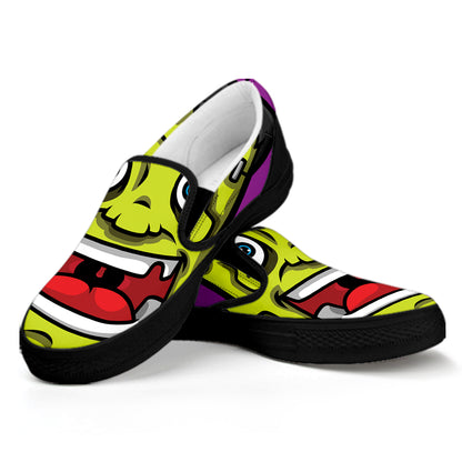 Cartoon Frankenstein Print Black Slip On Shoes