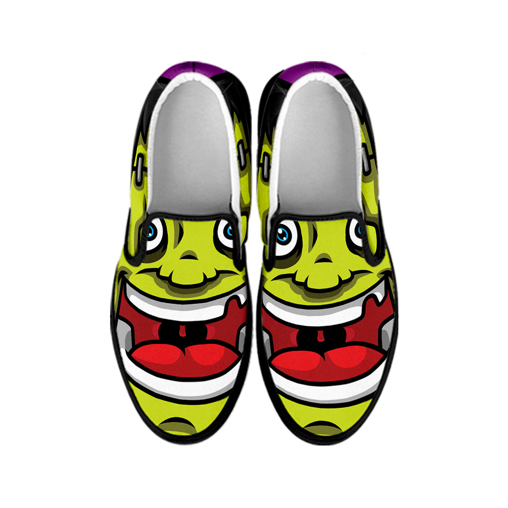 Cartoon Frankenstein Print Black Slip On Shoes