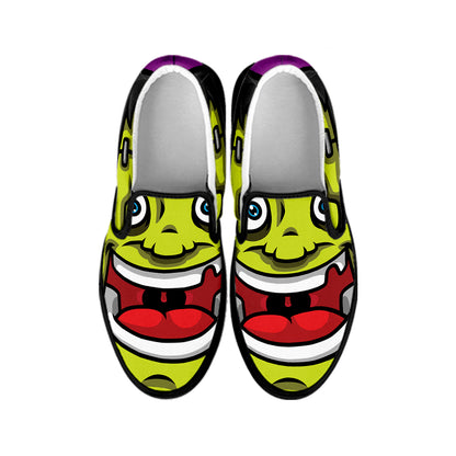 Cartoon Frankenstein Print Black Slip On Shoes
