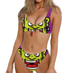 Cartoon Frankenstein Print Front Bow Tie Bikini