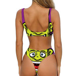Cartoon Frankenstein Print Front Bow Tie Bikini
