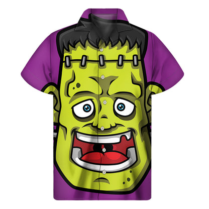 Cartoon Frankenstein Print Men's Short Sleeve Shirt