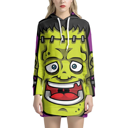 Cartoon Frankenstein Print Pullover Hoodie Dress