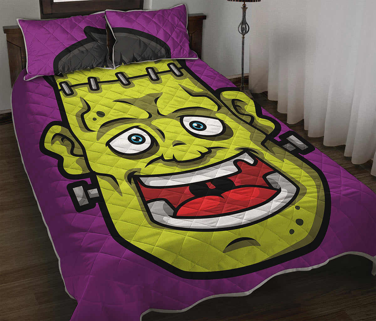 Cartoon Frankenstein Print Quilt Bed Set