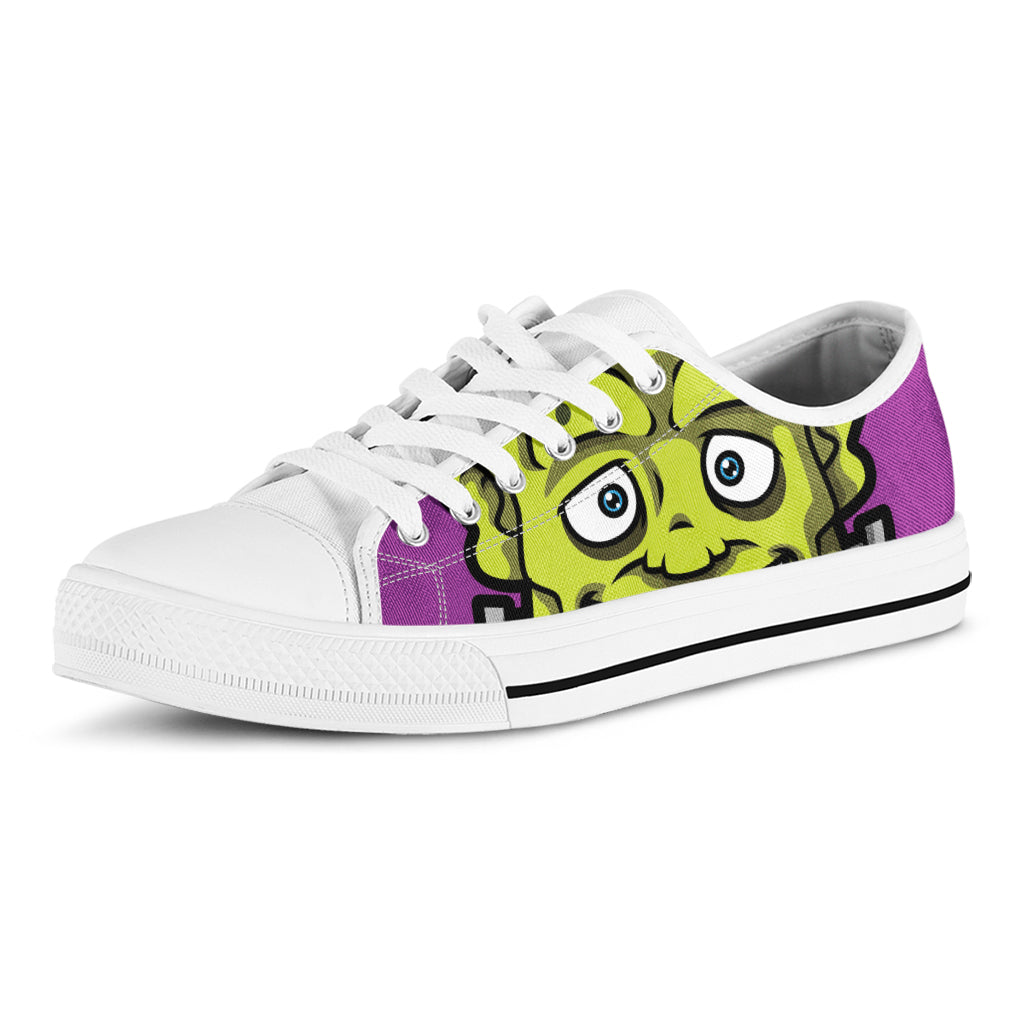Cartoon Frankenstein Print White Low Top Shoes