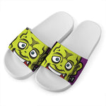 Cartoon Frankenstein Print White Slide Sandals